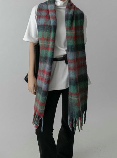 正韓EBA彩虹格子針織圍巾 ( 20%羊毛)4